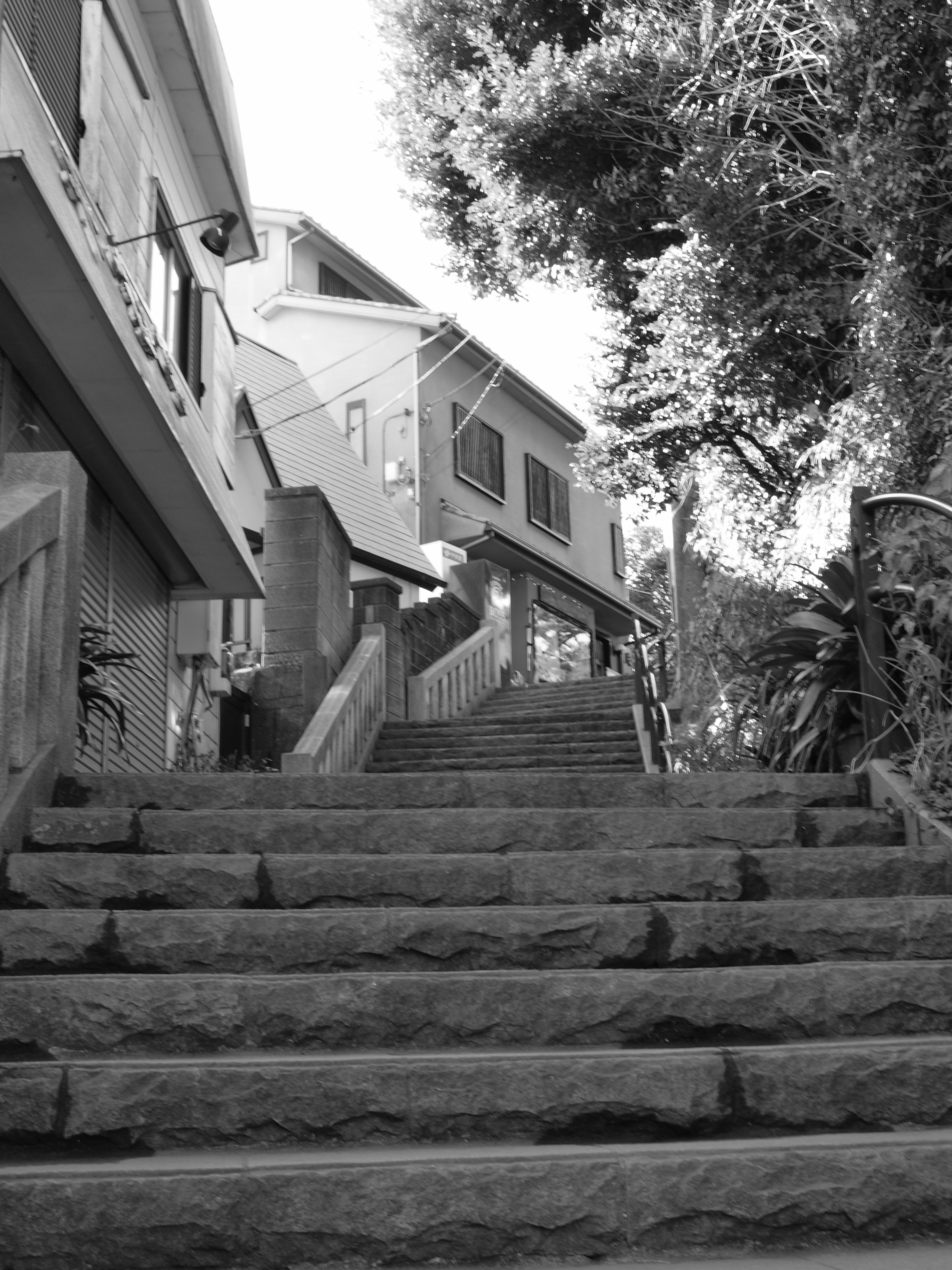 江ノ島の風景６ 階段をモノクロで 一眼デジカメ初心者の勉強部屋